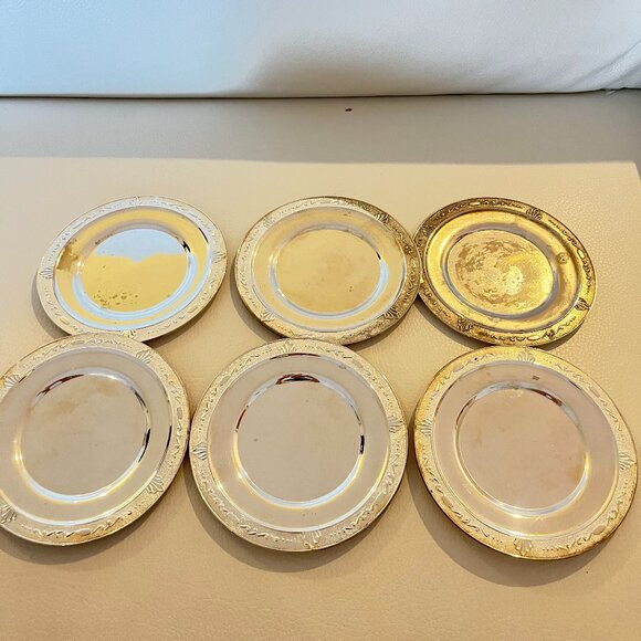 Set of 6 Silver A 800 stamped Small Side Bread Dessert Plates 5.75" - Picture 1 of 5